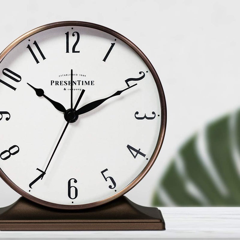 Presentime & Co Lewis Mantel Alarm Clock, Desk and Shelf Clock, Tabletop Decoration, 5.5 x 5 inch, Silent no Ticking, Metal Base, Bronze Finish, Arabic Numeral - Image 5